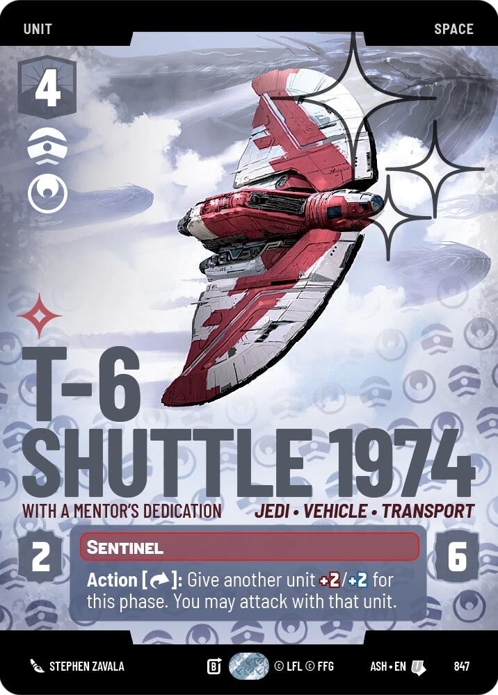 Image for T-6 Shuttle 1974 - With a Mentor's Dedication (Prestige Foil) (847) [Ashes of the Empire] {ASH} - Star Wars: Unlimited
