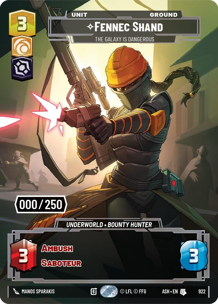 Image for Fennec Shand - The Galaxy Is Dangerous (Serialized) (922) [Ashes of the Empire] {ASH} - Star Wars: Unlimited