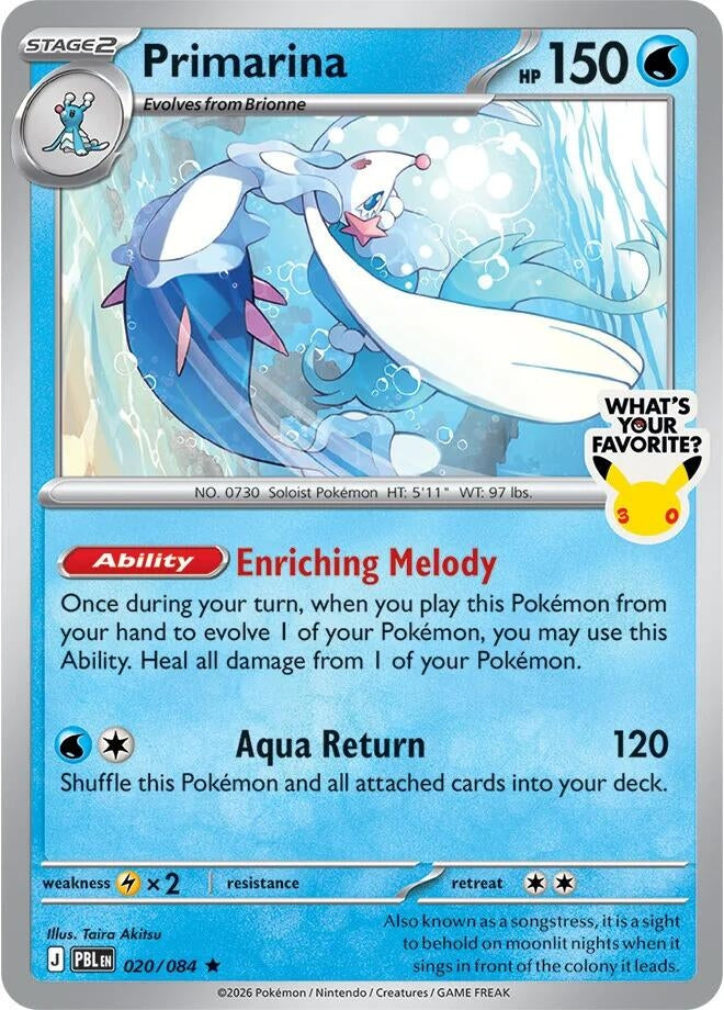 Image for Primarina - 020/084 (What's Your Favorite Stamp) (020/084) [Miscellaneous Cards & Products] - Pokemon