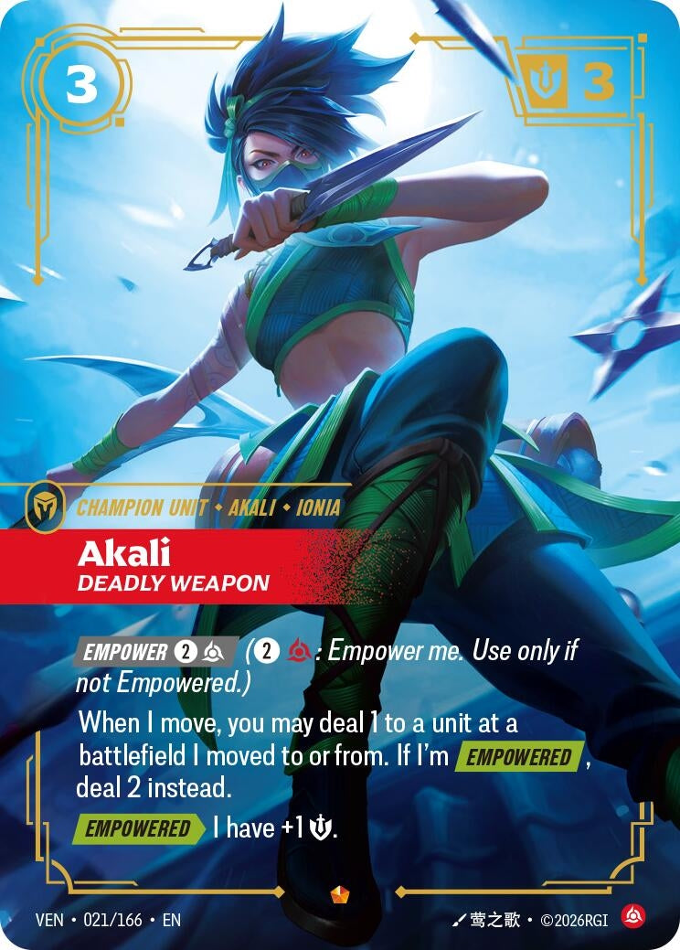 Image for Akali - Deadly Weapon (021/166) [Vendetta] - Riftbound: League of Legends Trading Card Game