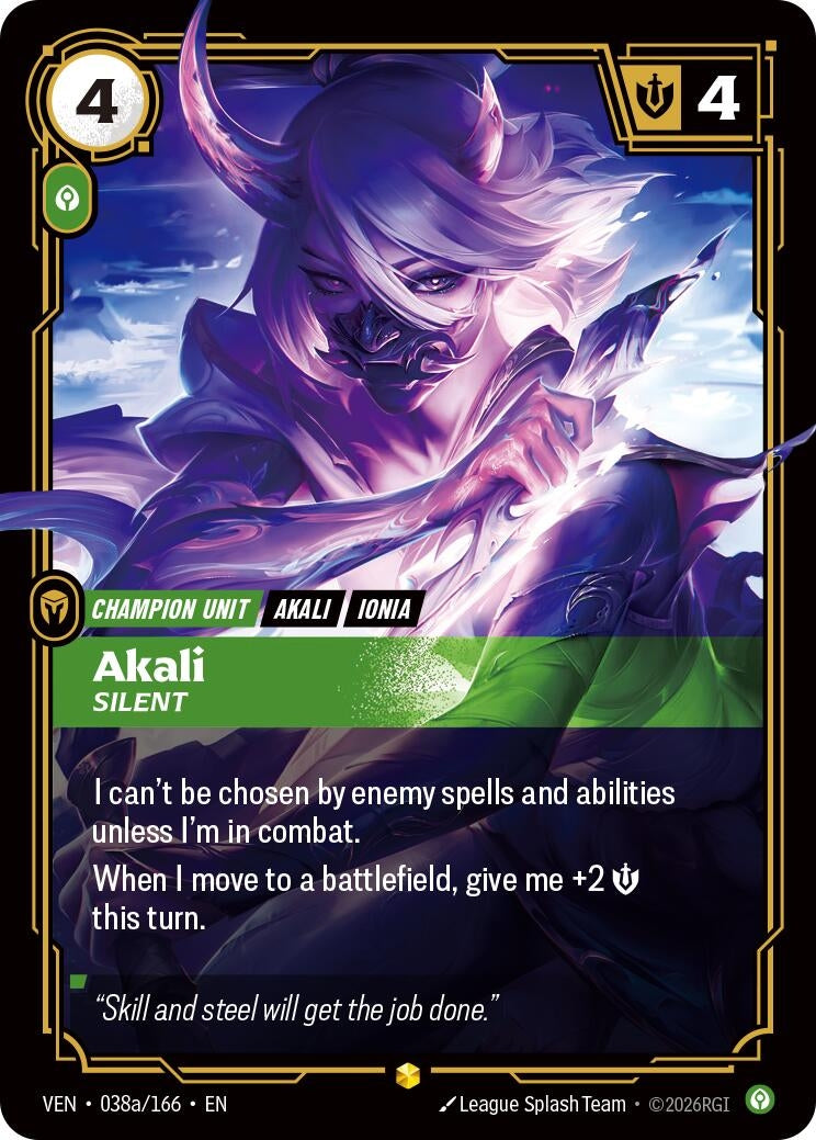 Image for Akali - Silent (Alternate Art) (038a/166) [Vendetta] - Riftbound: League of Legends Trading Card Game