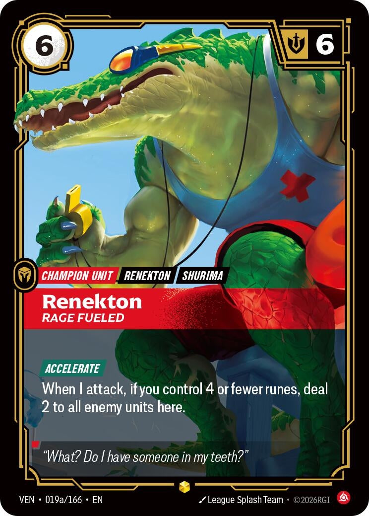Image for Renekton - Rage Fueled (Alternate Art) (019a/166) [Vendetta] - Riftbound: League of Legends Trading Card Game