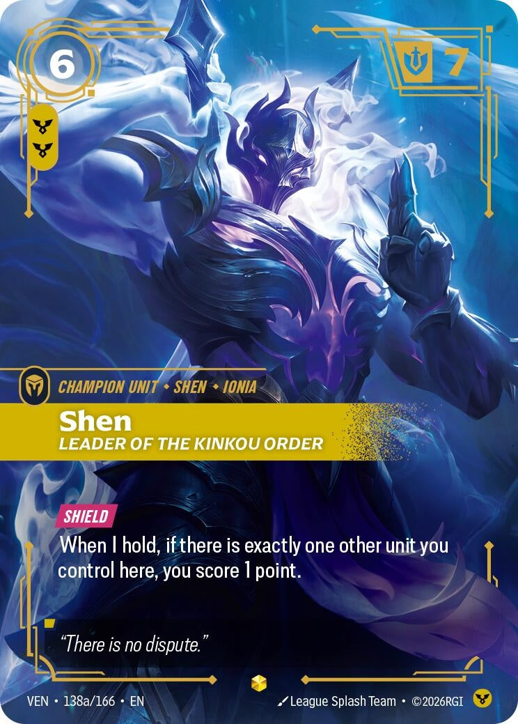 Image for Shen - Leader of the Kinkou Order (Alternate Art) (138a/166) [Vendetta] - Riftbound: League of Legends Trading Card Game