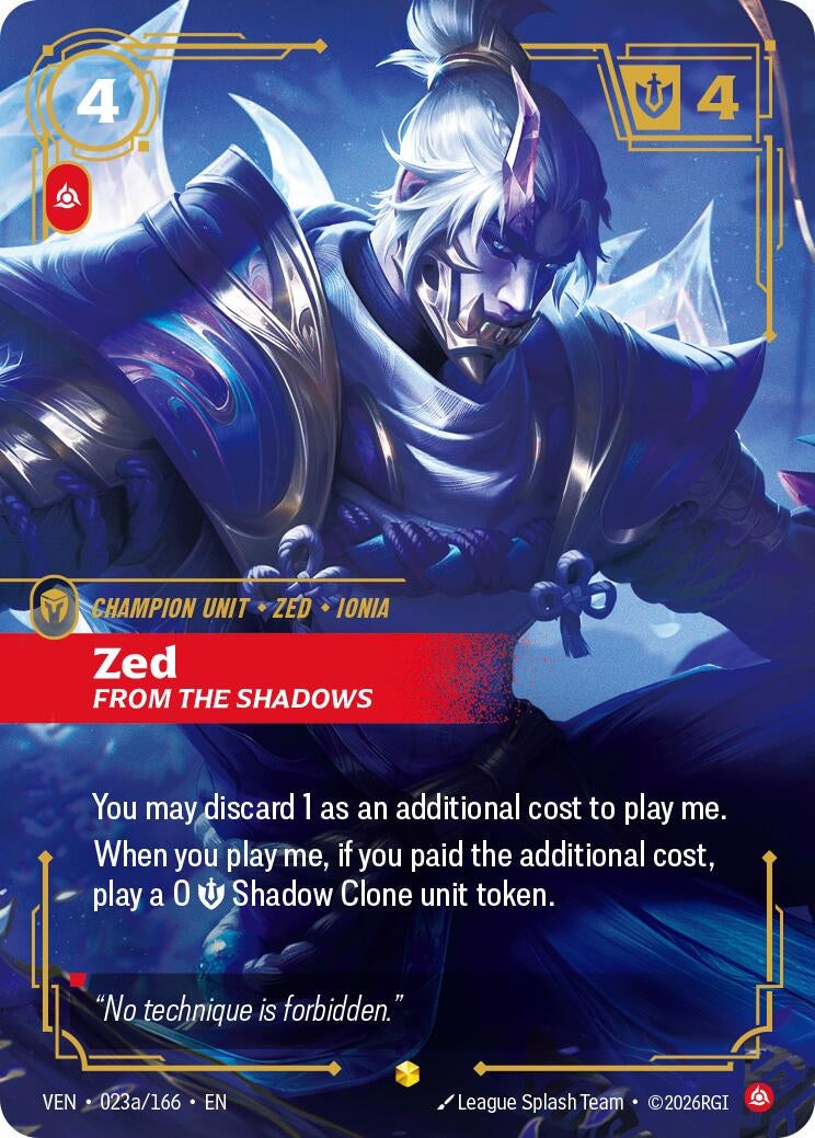 Image for Zed - From the Shadows (Alternate Art) (023a/166) [Vendetta] - Riftbound: League of Legends Trading Card Game