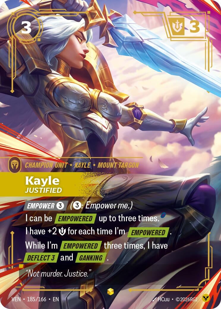 Image for Kayle - Justified (Overnumbered) (185/166) [Vendetta] - Riftbound: League of Legends Trading Card Game