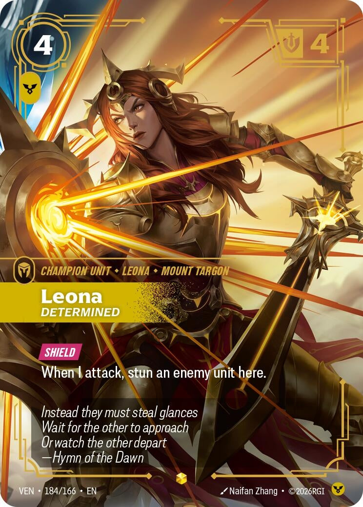 Image for Leona - Determined (Overnumbered) (184/166) [Vendetta] - Riftbound: League of Legends Trading Card Game