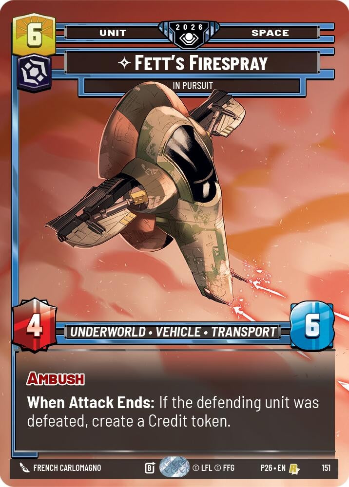 Image for Fett's Firespray - In Pursuit (Prize Wall) (151) [Galactic Championship 2026] - Star Wars: Unlimited
