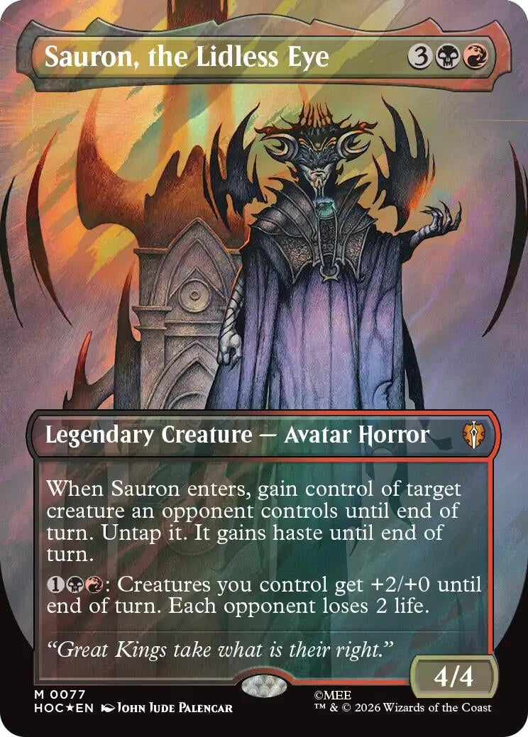 Image for Sauron, the Lidless Eye (Borderless) (Surge Foil) (77) [The Hobbit: Eternal-Legal] - Magic: The Gathering