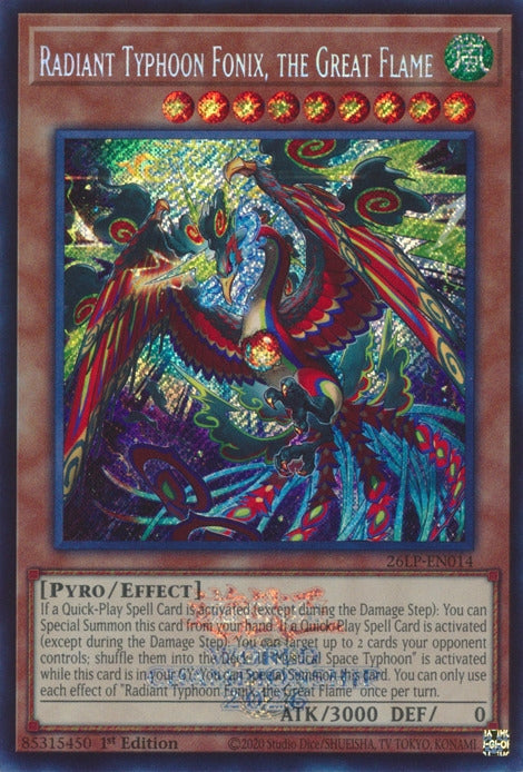 Image for Radiant Typhoon Fonix, the Great Flame (Emblazoned Secret Rare) (26LP-EN014) [Limited Pack World Championship 2026] - YuGiOh