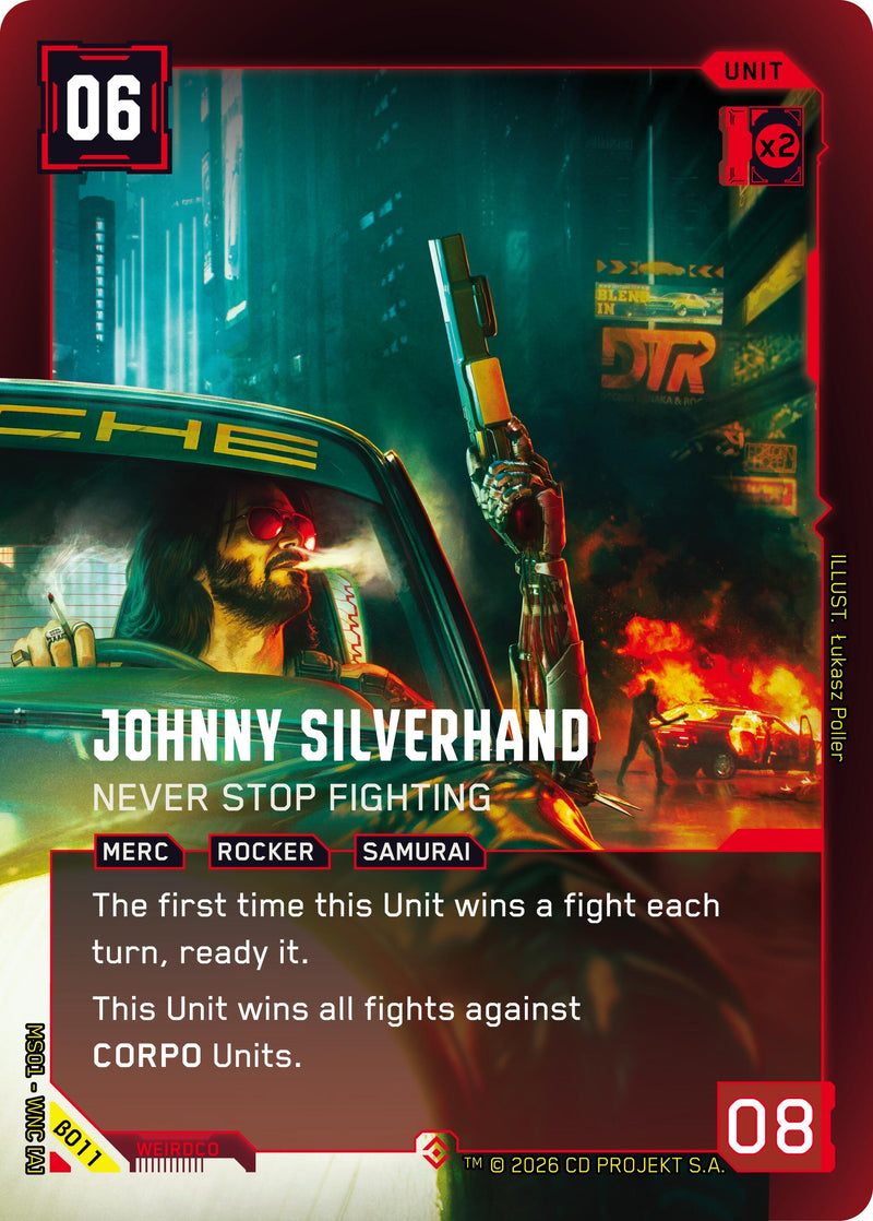 Image for Johnny Silverhand - Never Stop Fighting (Epic) (B011) [Welcome to Night City - Beta] - Cyberpunk TCG