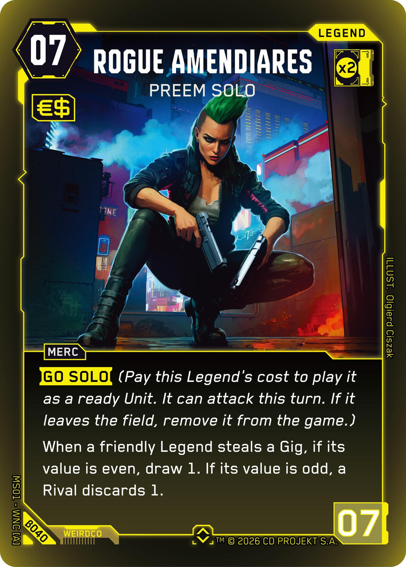 Image for Rogue Amendiares - Preem Solo (Rare) (B040) [Welcome to Night City - Beta] - Cyberpunk TCG