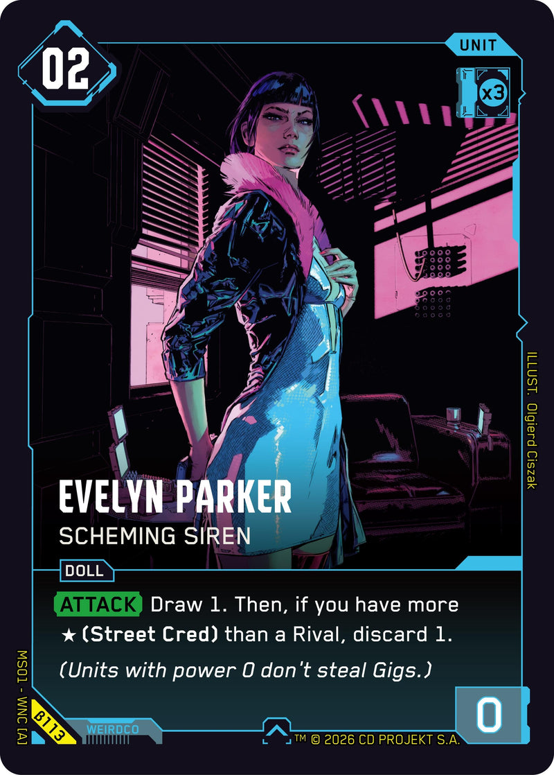 Image for Evelyn Parker - Scheming Siren (B113) [Welcome to Night City - Beta] - Cyberpunk TCG