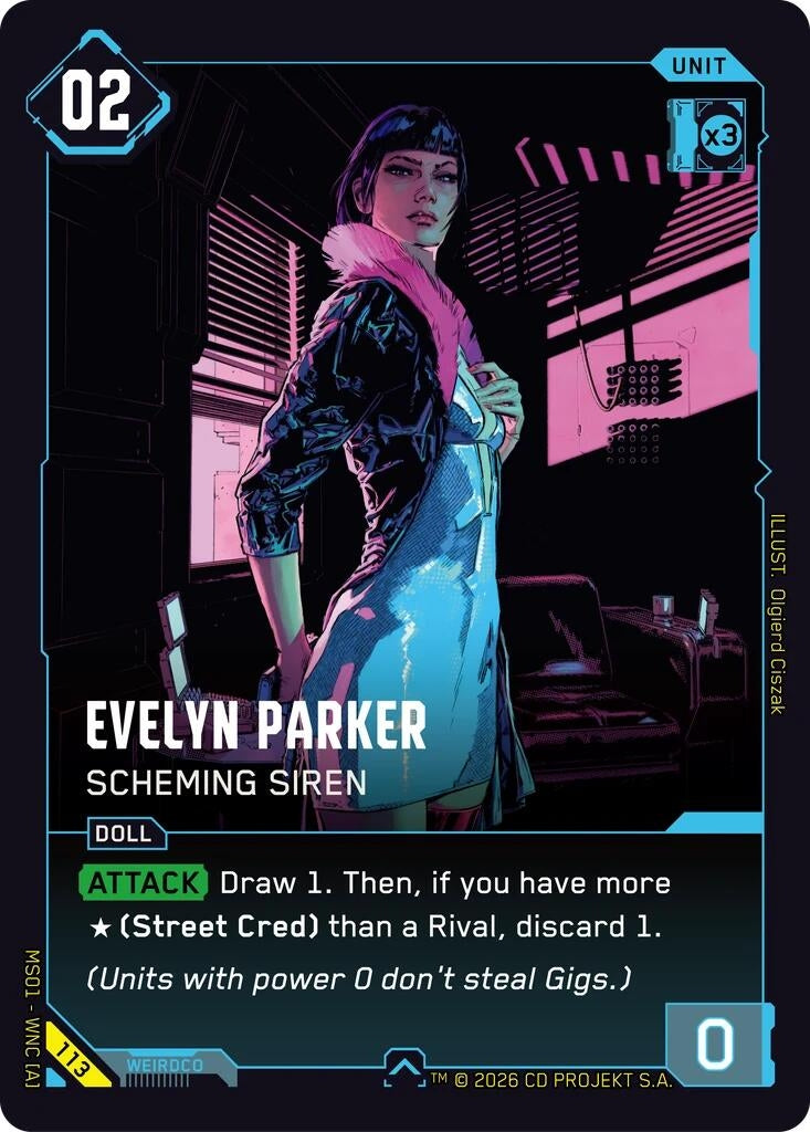 Image for Evelyn Parker - Scheming Siren (113) [Welcome to Night City - Retail] - Cyberpunk TCG