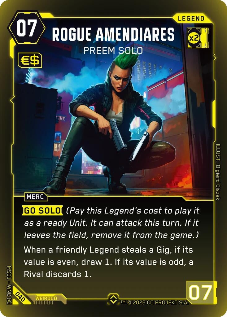 Image for Rogue Amendiares - Preem Solo (Rare) (040) [Welcome to Night City - Retail] - Cyberpunk TCG