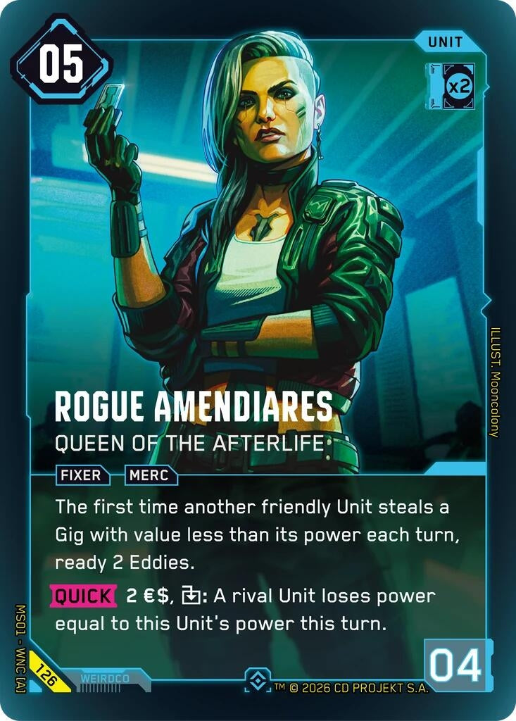 Image for Rogue Amendiares - Queen of the Afterlife (Epic) (126) [Welcome to Night City - Retail] - Cyberpunk TCG