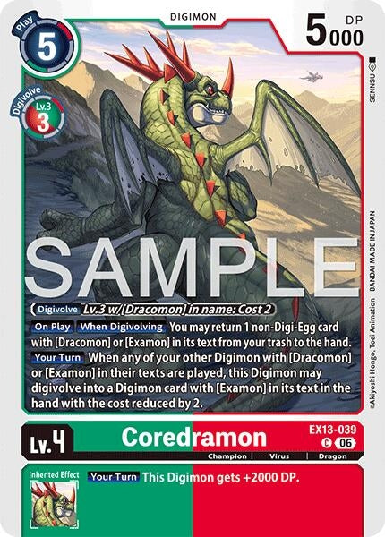 Image for Coredramon - EX13-039 (EX13-039 C) [Chivalrous XIII] - Digimon Card Game
