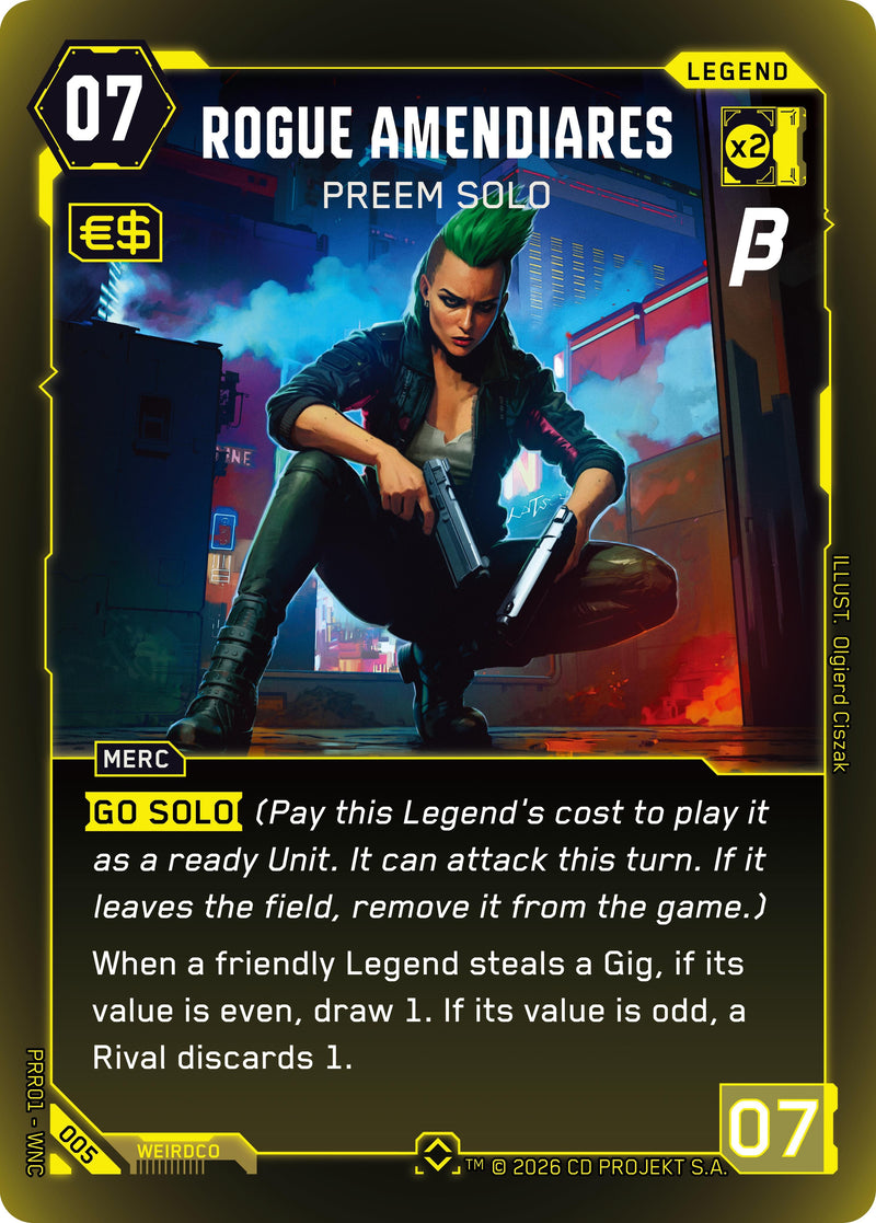 Image for Rogue Amendiares - Preem Solo (005) [Pre-Release Beta] - Cyberpunk TCG
