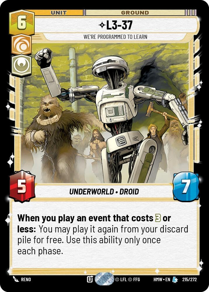 Image for L3-37 - We're Programmed to Learn (215/272) [Homeworlds] - Star Wars: Unlimited