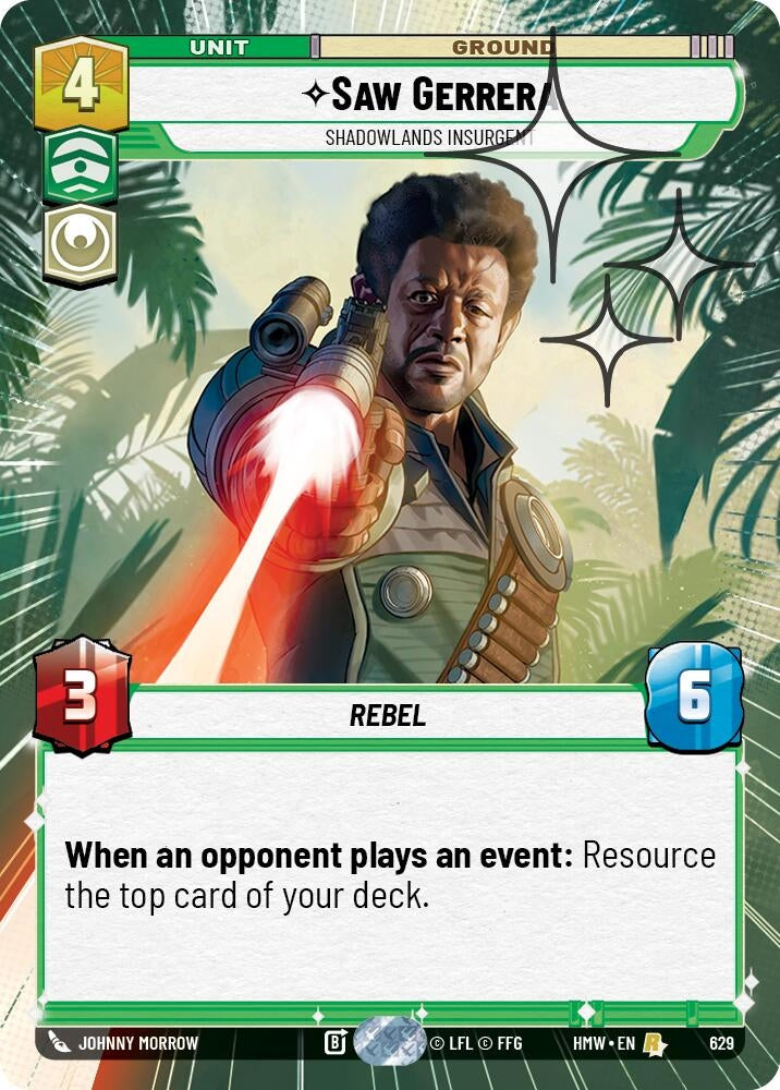 Image for Saw Gerrera - Shadowlands Insurgent (Hyperspace Foil) (629) [Homeworlds] - Star Wars: Unlimited