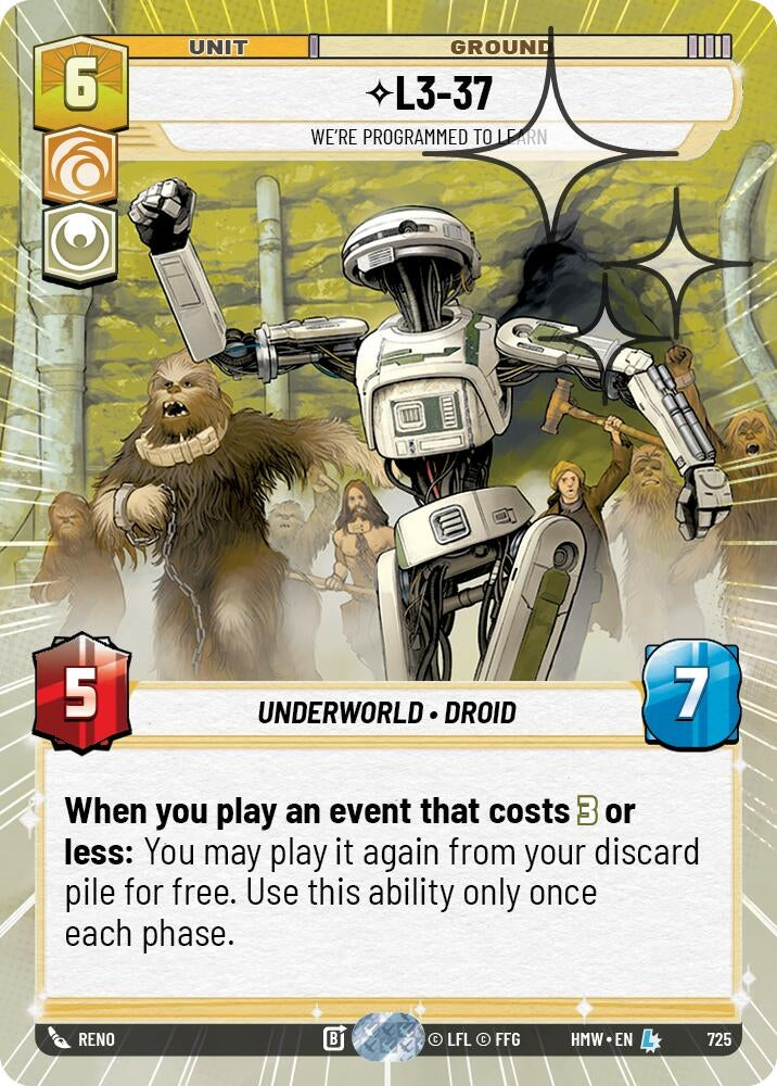 Image for L3-37 - We're Programmed to Learn (Hyperspace Foil) (725) [Homeworlds] - Star Wars: Unlimited