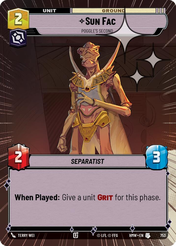 Image for Sun Fac - Poggle's Second (Hyperspace Foil) (753) [Homeworlds] - Star Wars: Unlimited