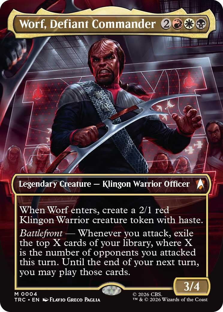 Image for Worf, Defiant Commander (Borderless) (4) [Commander: Star Trek] - Magic: The Gathering