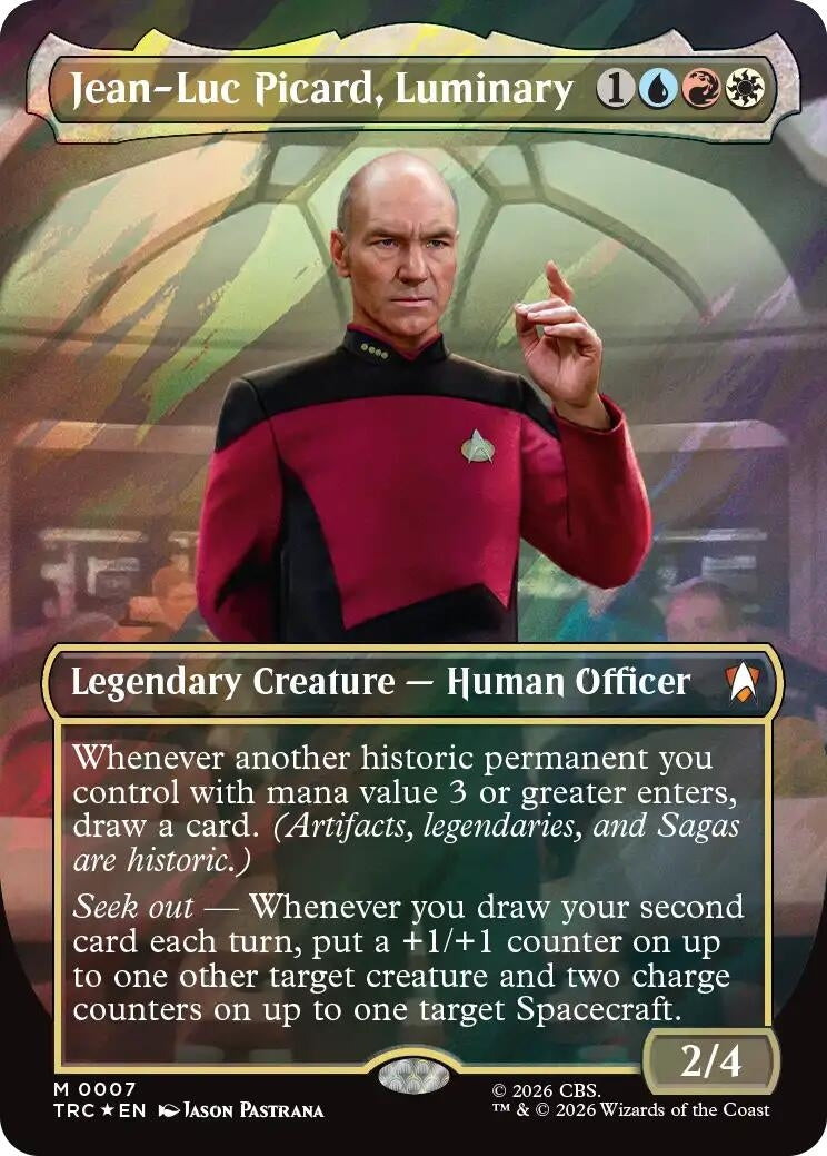 Image for Jean-Luc Picard, Luminary (Borderless) (Surge Foil) (7) [Commander: Star Trek] - Magic: The Gathering