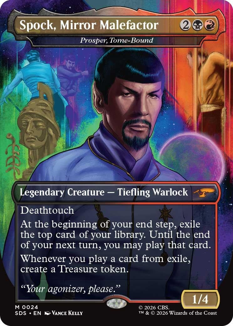 Image for Spock, Mirror Malefactor - Prosper, Tome-Bound (Borderless) (24) [Star Trek: Stardates] - Magic: The Gathering