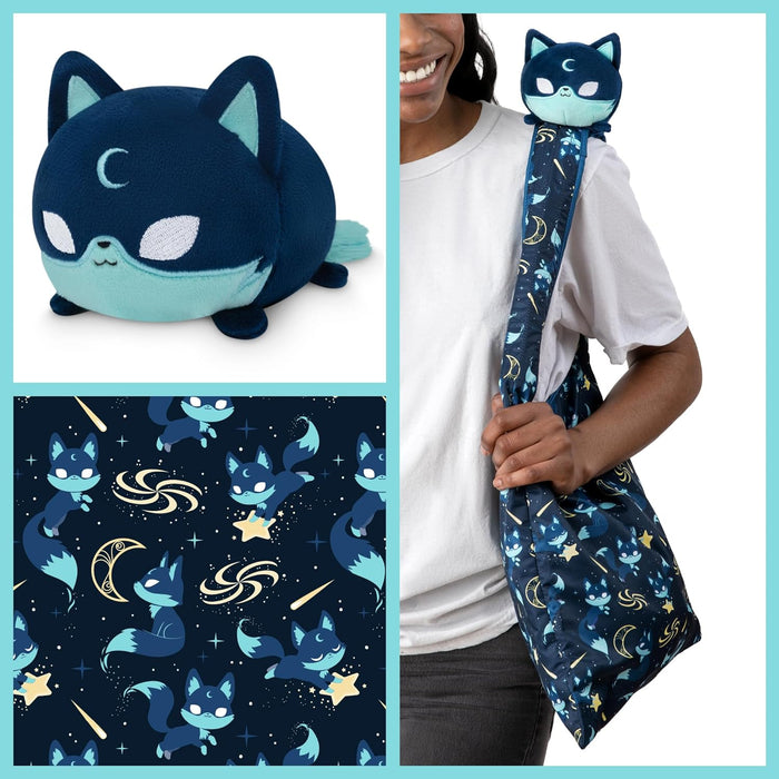 Plushie Tote Bag: Dark Blue Moon Foxes Tote Bag + Dark Blue Moon Fox Plushie