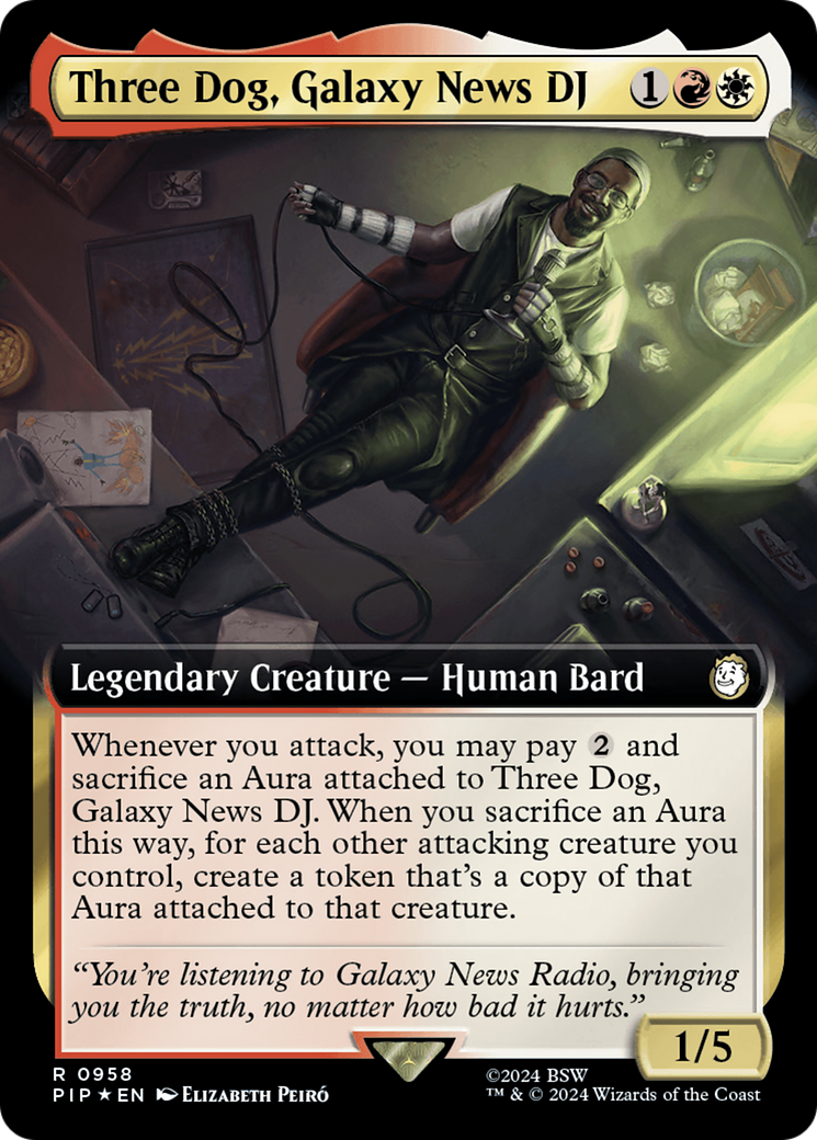 Three Dog, Galaxy News DJ (Extended Art) (Surge Foil) (958) [Universes Beyond: Fallout]