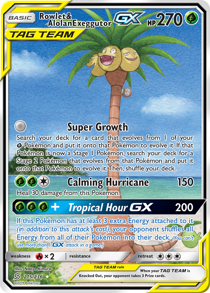 Rowlet & Alolan Exeggutor GX (Alternate Full Art) (215/236) [SM - Unified Minds]