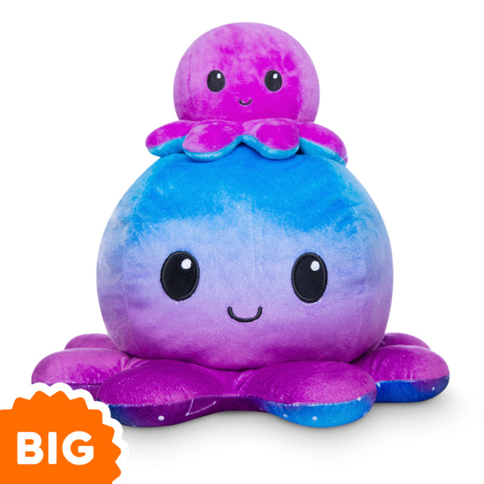 BIG Reversible Octopus Plushie: Happy Blue Gradient and Angry Galaxy