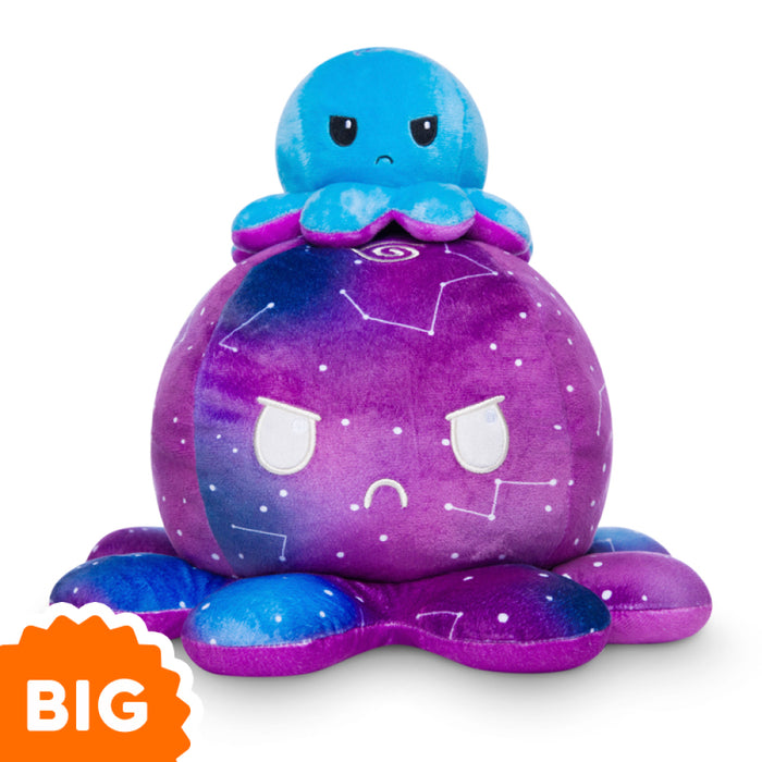 BIG Reversible Octopus Plushie: Happy Blue Gradient and Angry Galaxy