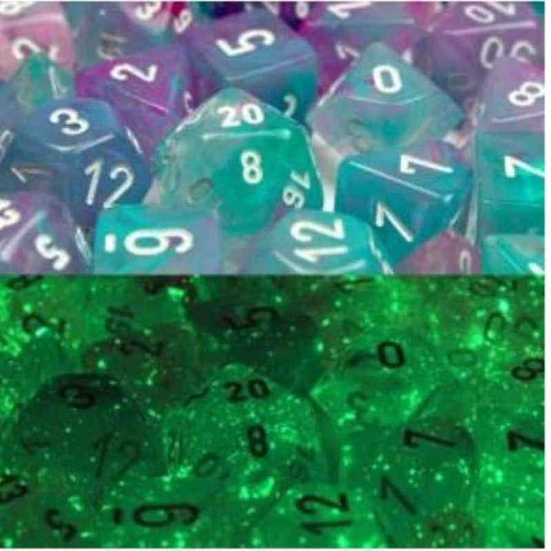 CHESSEX DICE: Polyhedral Wisteria/white Luminary 7-Die Set (CHX 27545)