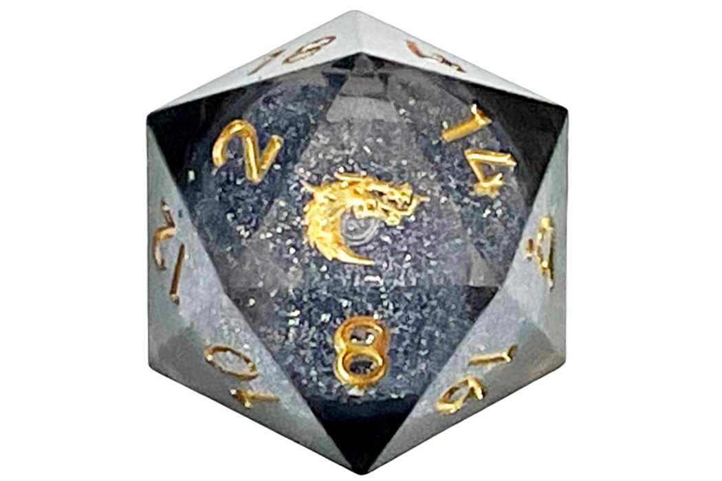 Old School Sharp Edged 22mm D20: Liquid Infused - Obsidian Fury