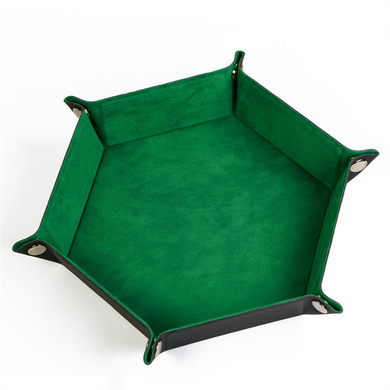 Leatherette & Velvet Dice Tray (Emerald Hex)