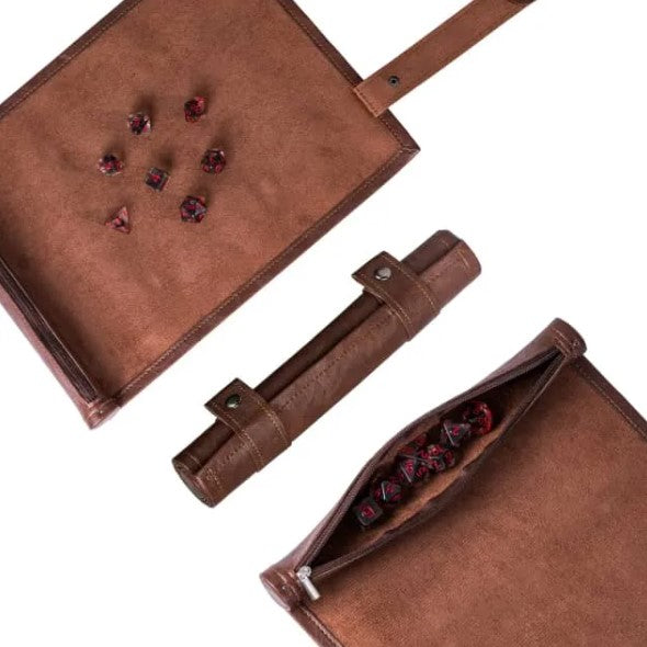 Brown Roll Up Leatherette Dice Mat