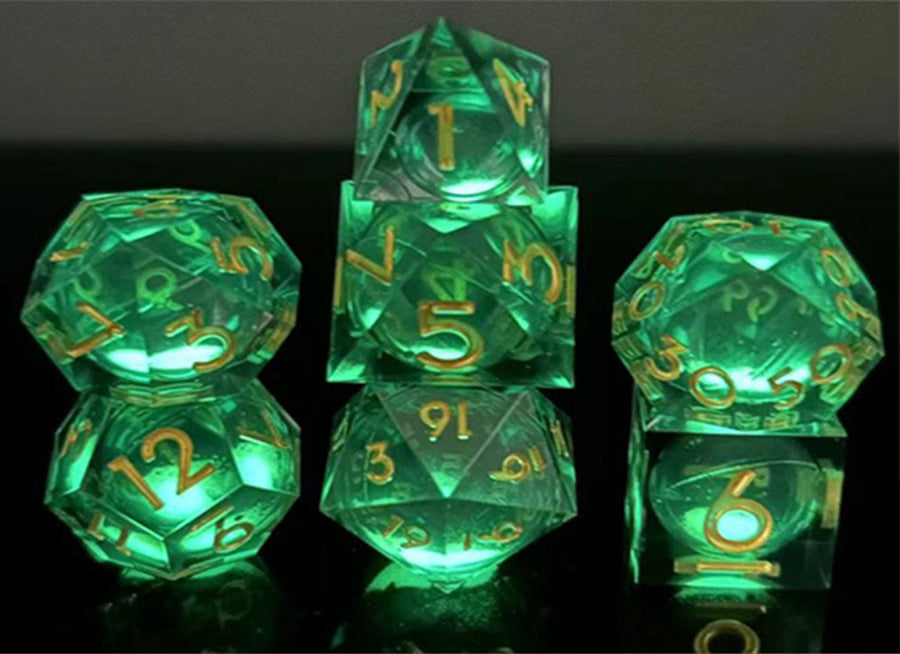 Sharp Edge Glow in the Dark Liquid Core RPG Dice Set - Blue Specter