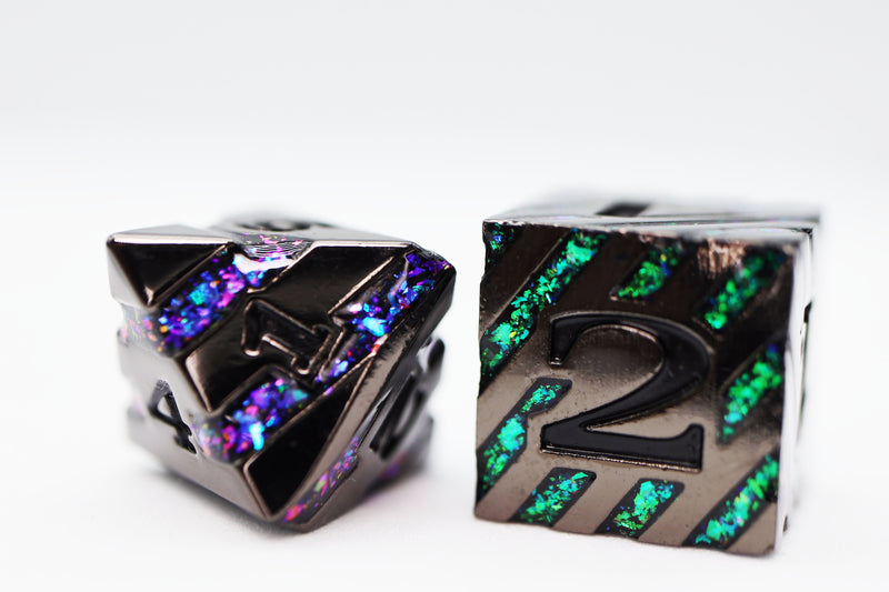 Into the Mines: Black with Rainbow Mica - Metal RPG Dice Set