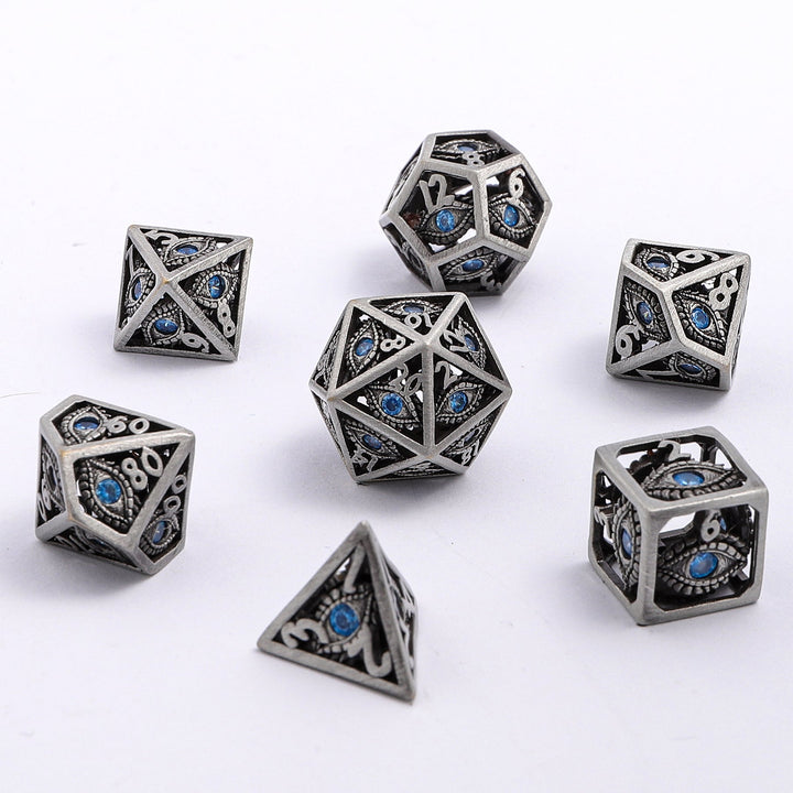 MINI Dragon's Eye Hollow Metal Dice Set - Aqua Blue Gems