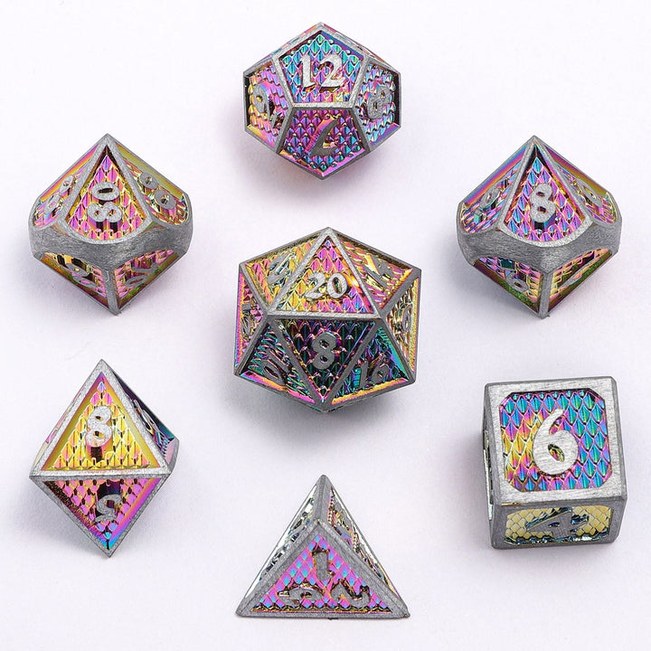 Solid Metal Mini Behemoth Dice set - Brushed Rainbow