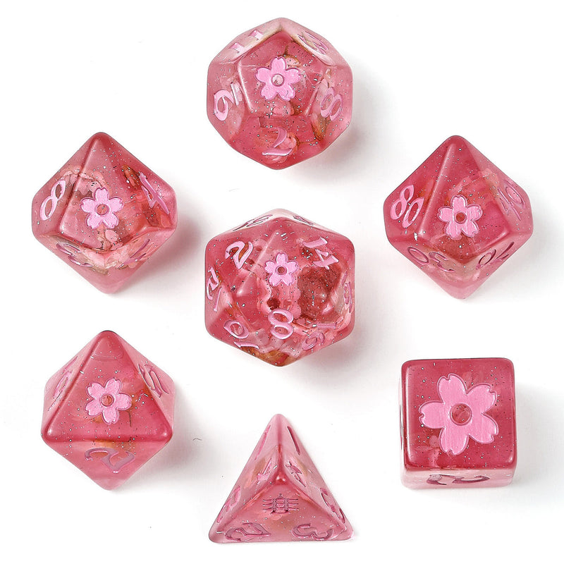 Wyrmforged Rollers - Sakura Blossom RPG Dice Set - Pink Ink