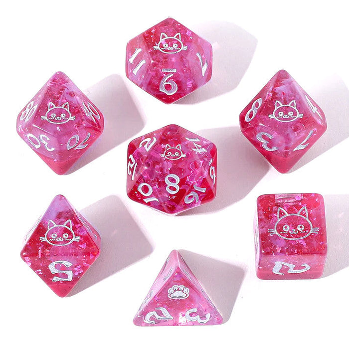 Wyrmforged Rollers - Rounded Resin Polyhedral Dice - Purrfect Pink