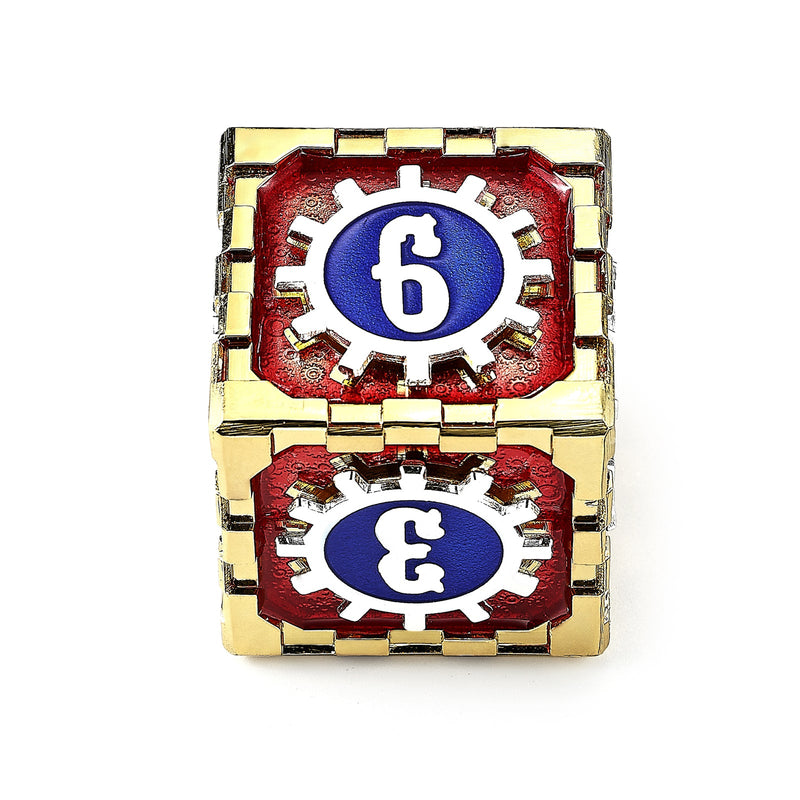 Mythic Size Cogcraft Fidget D6 - Casino - Red/Blue/Silver/Gold