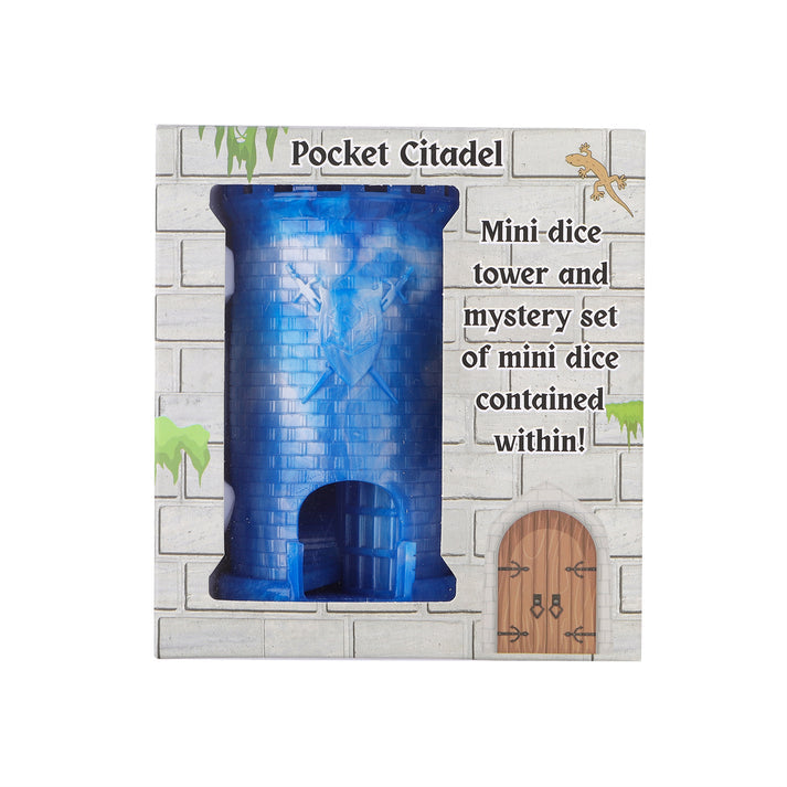 Pocket Citadel Mini Dice Tower - Blue w/White