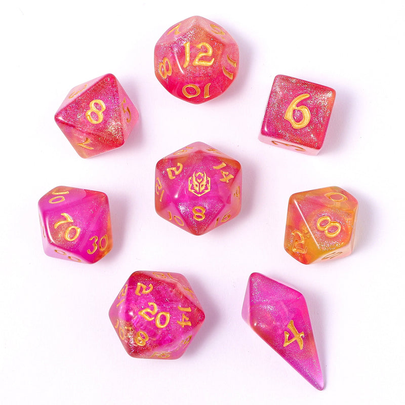 Wyrmforged Rollers - Rounded Edge 8 Piece Polyhedral Dice set - Dragon Bait