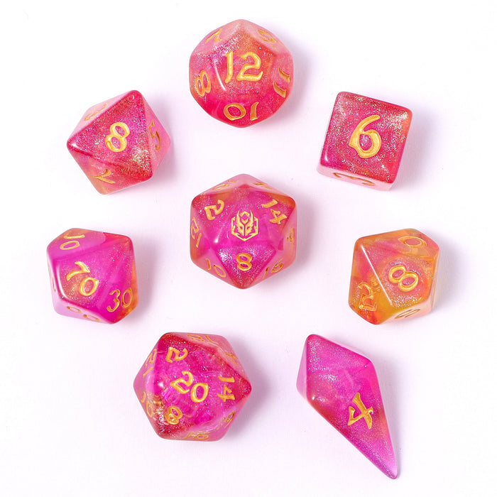 Wyrmforged Rollers - Rounded Edge 8 Piece Polyhedral Dice set - Dragon Bait