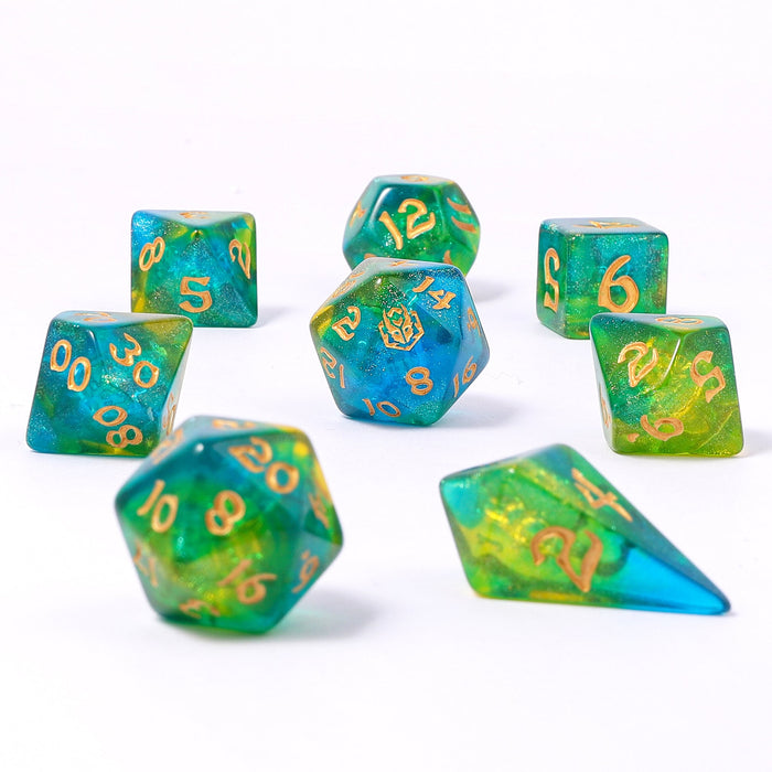 Wyrmforged Rollers - Rounded Edge 8 Piece Polyhedral Dice set - Eye of Newt