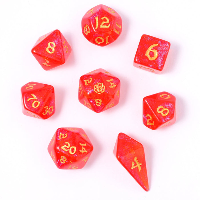 Wyrmforged Rollers - Rounded Edge 8 Piece Polyhedral Dice set - Fireball