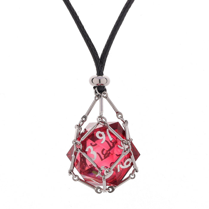 Mysticage Dice Chain Necklace with D20 - Black Leather Chain